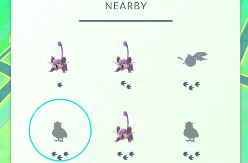 Pokemon Go nearby menu