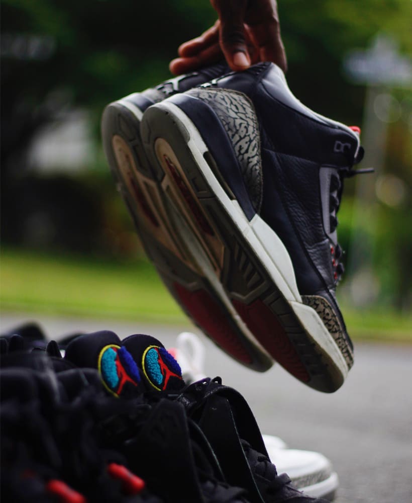 sneaker dangling in the air