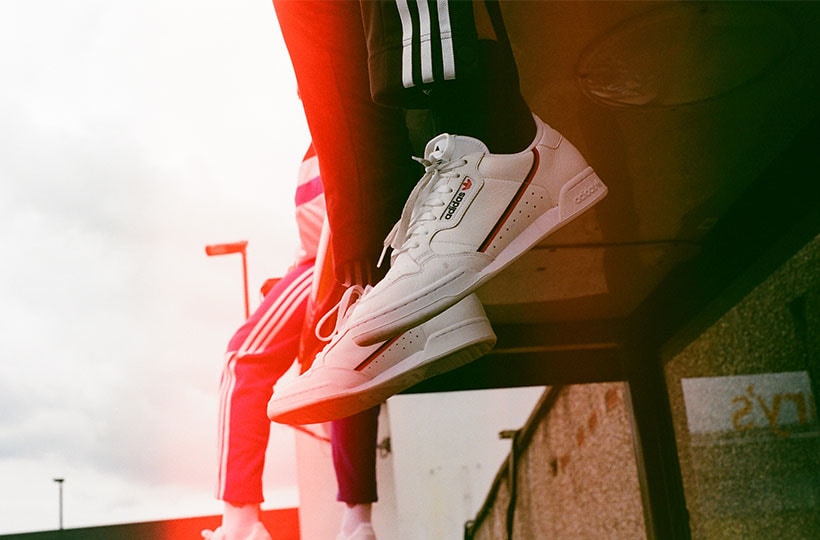 adidas originals continental 80's trainers in off white and red