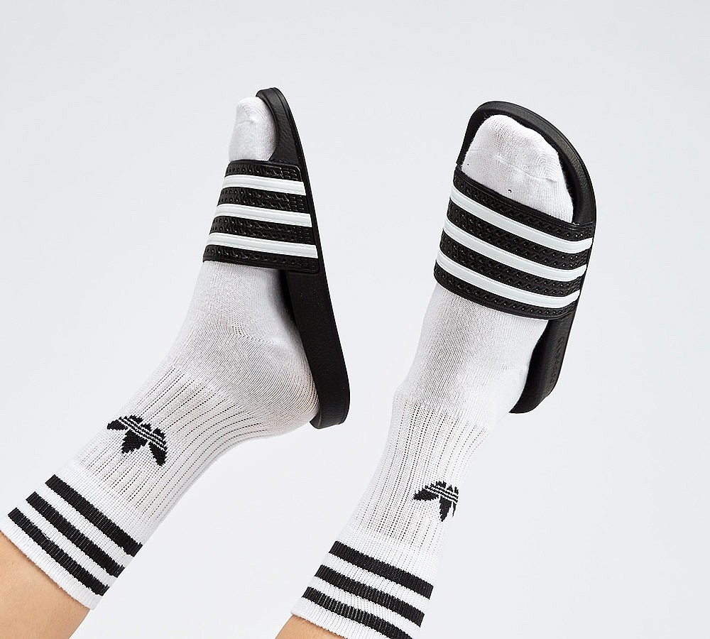 adidas Originals Womens Adilette Slide Sandal | Black / White | Footasylum