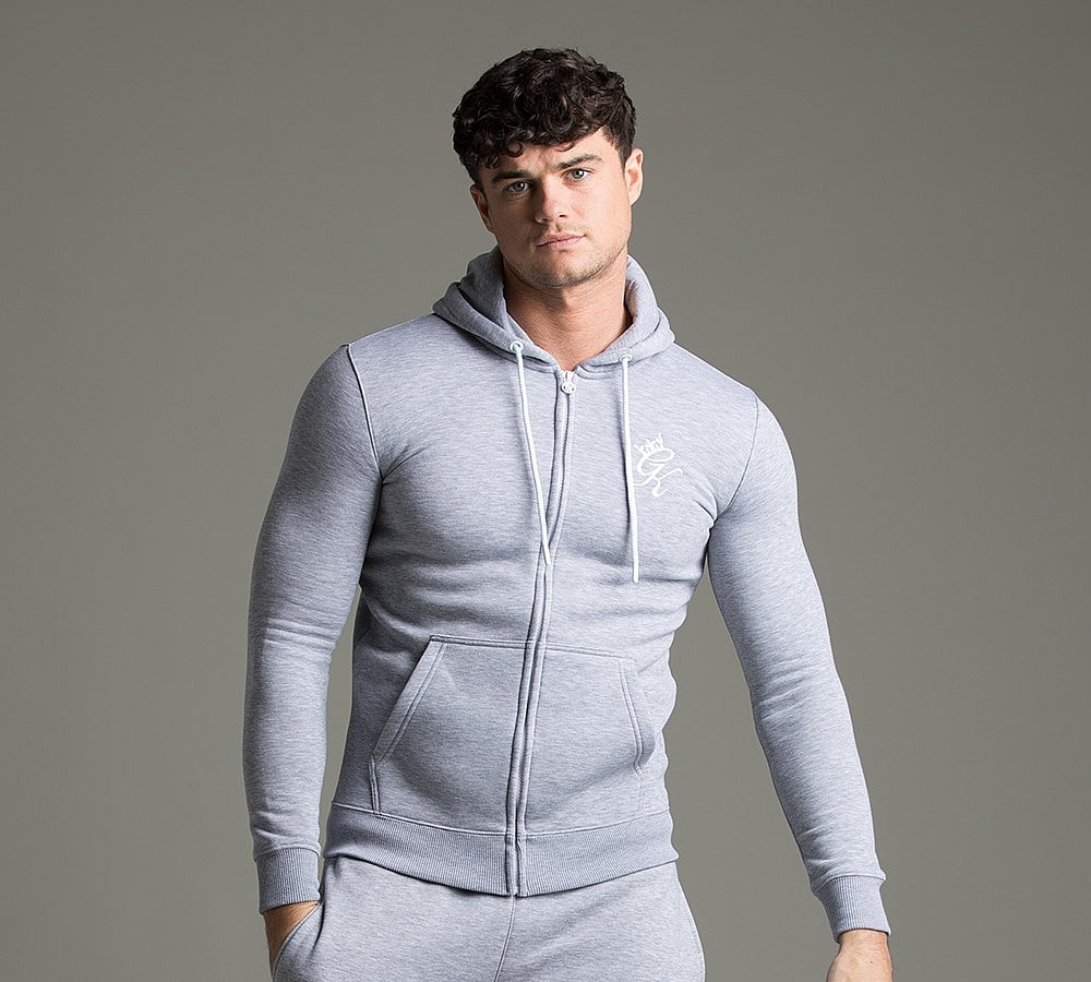 Gym King Full Zip Hooded Top | Heather Grey | Footasylum