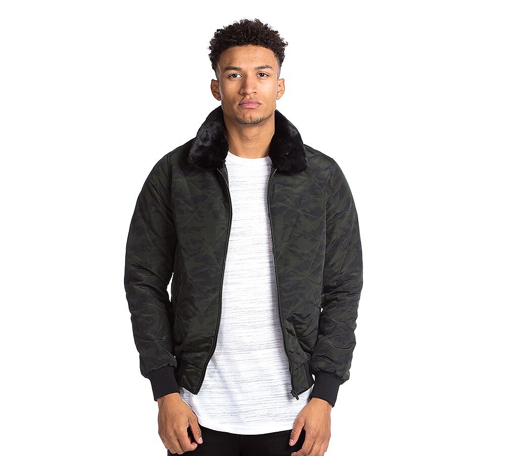 Brave Soul Bono Camo Quilt MA2 Bomber Jacket Khaki Footasylum
