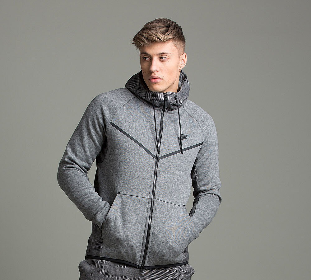 Nike Tech Fleece Windrunner AOP Hooded Top | Black / Dark Grey Heather ...