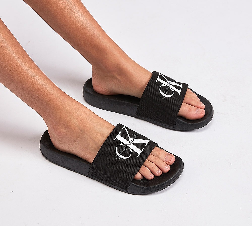 Calvin Klein Womens Chantal Heavy Canvas Slide | Black | Footasylum