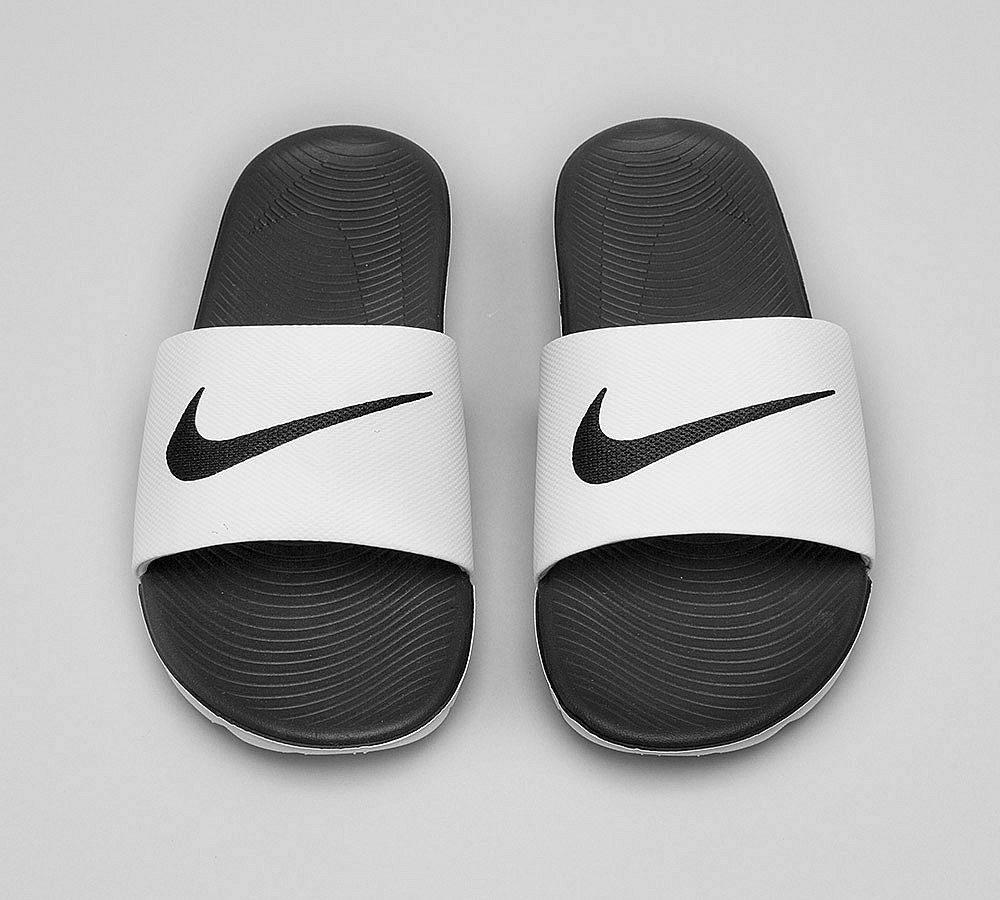 nike kawa slide black and white