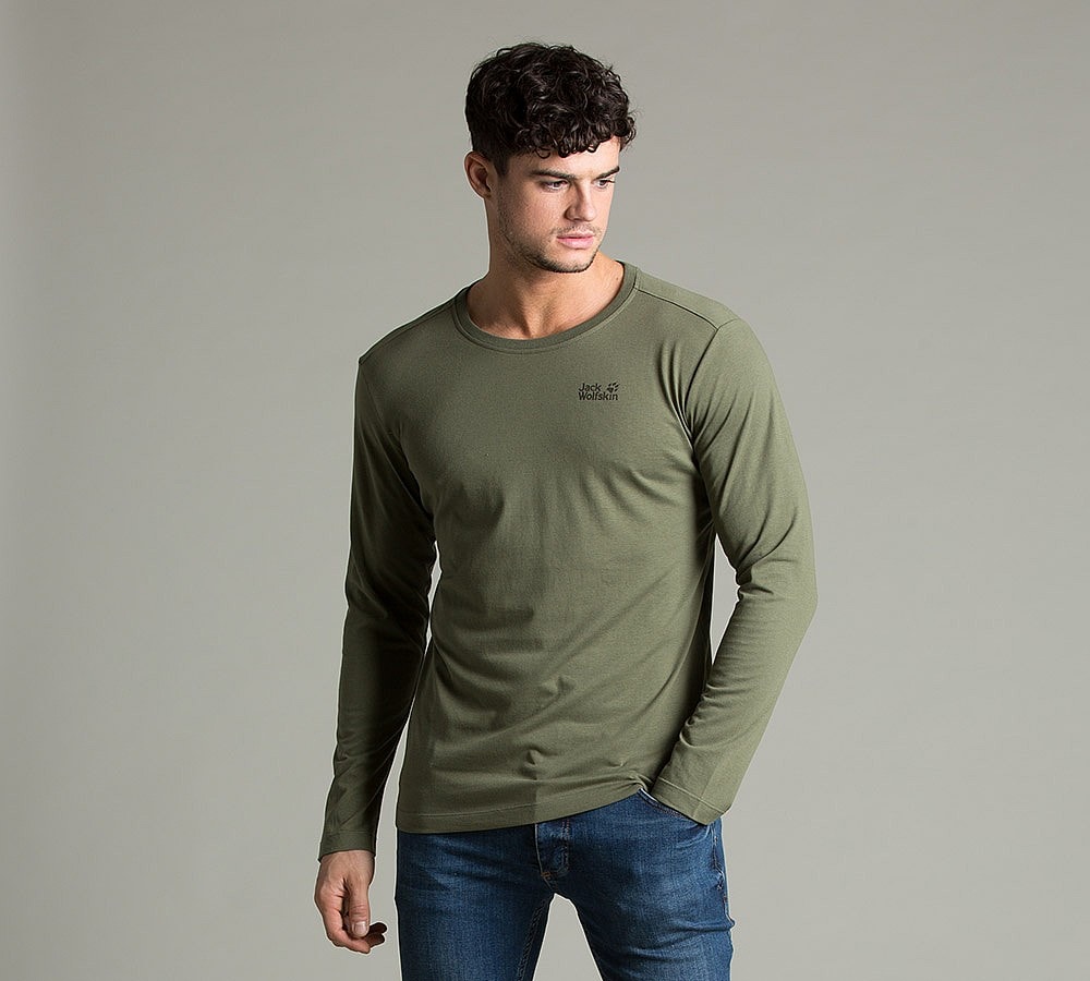 Jack Wolfskin Essential Long Sleeved TShirt Khaki Footasylum