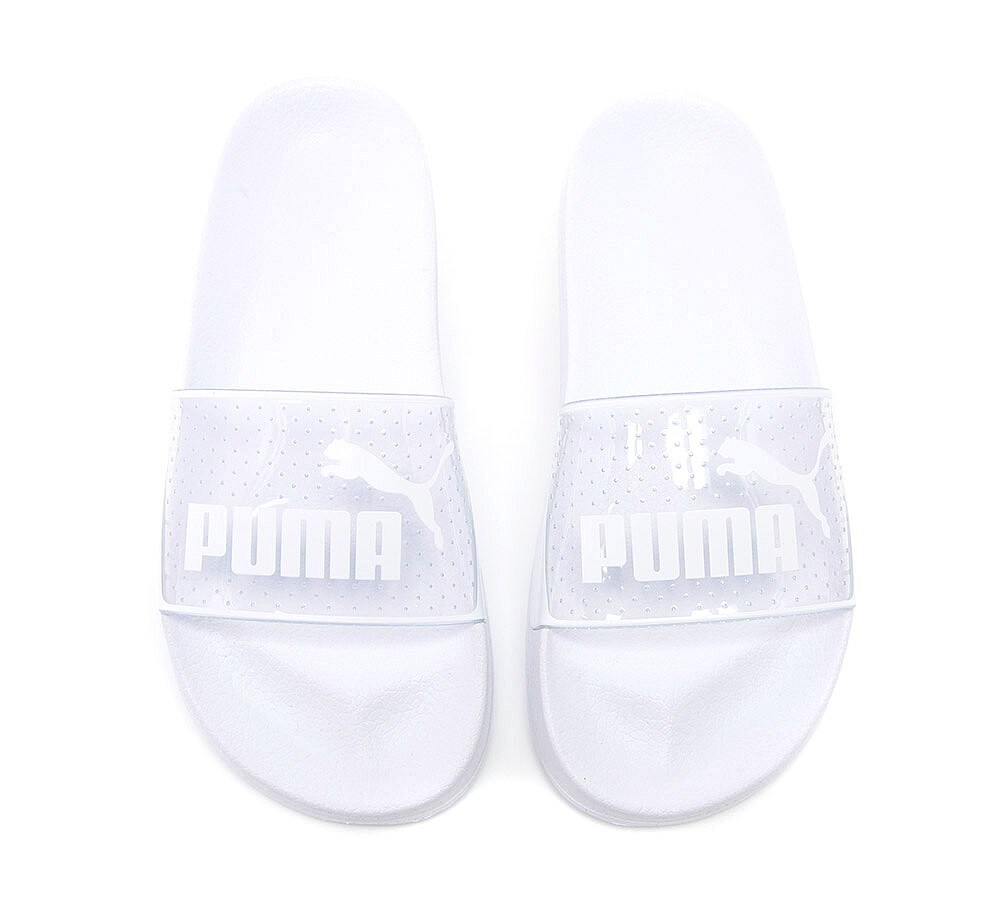 clear and white leadcat jelly puma slides