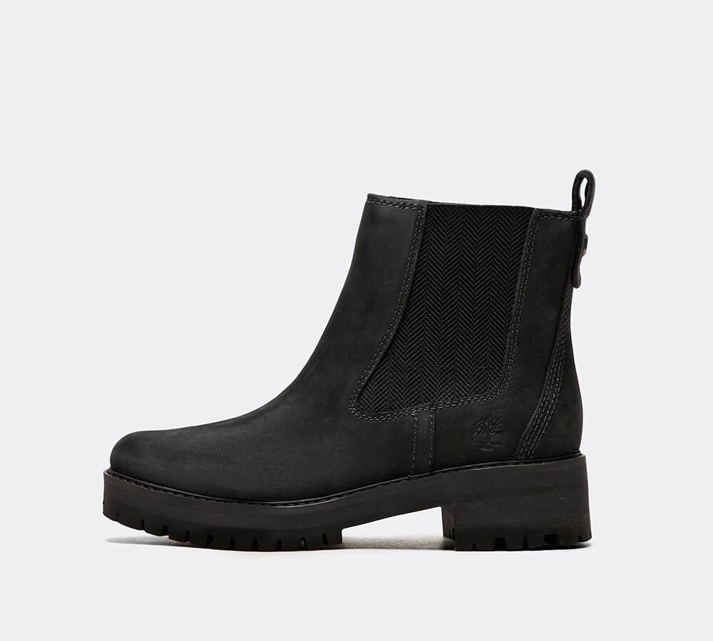 timberland courmayeur valley black leather chelsea pull on ankle boots