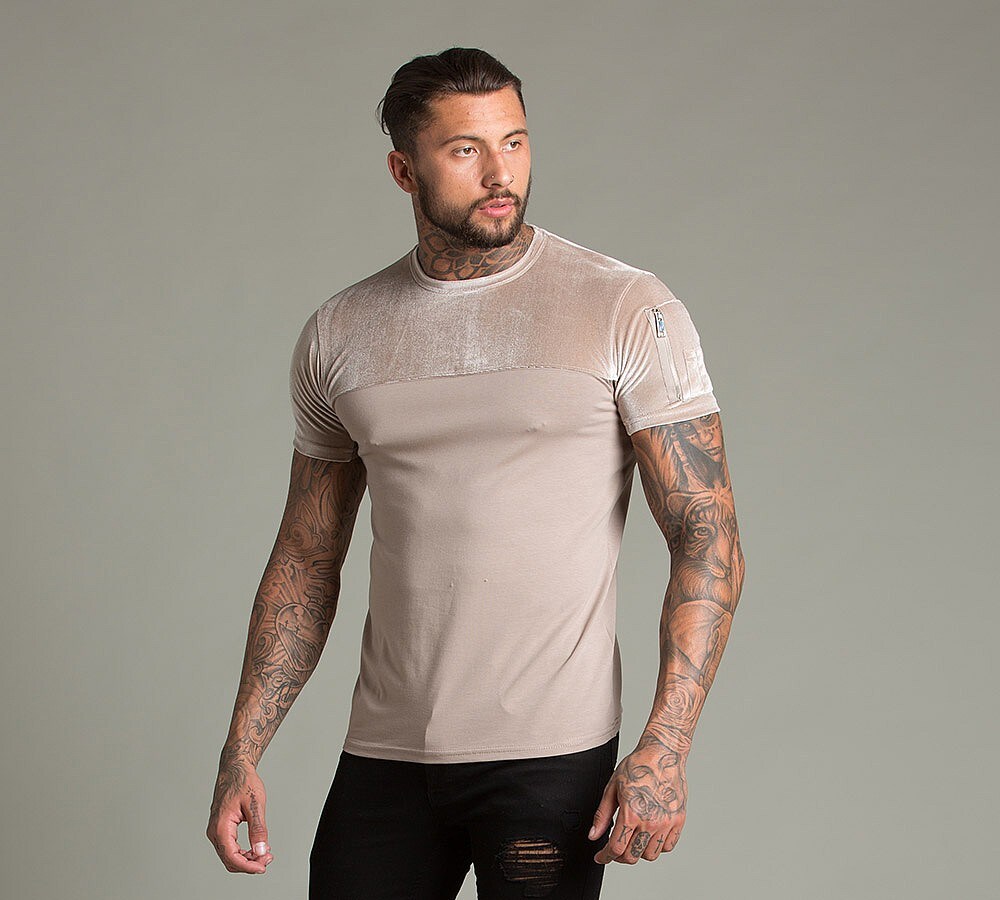 Condemned Nation Gilson Velour Panel TShirt Stone Footasylum