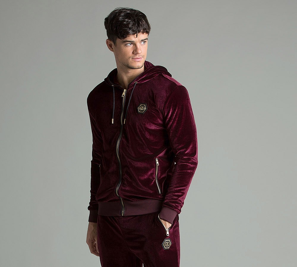 Glorious Gangsta Lyron Velour Hooded Top Burgundy Footasylum
