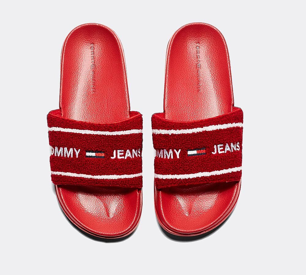 white tommy hilfiger slides