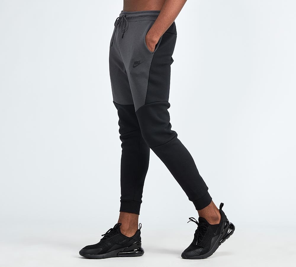 black and grey tech fleece bottoms