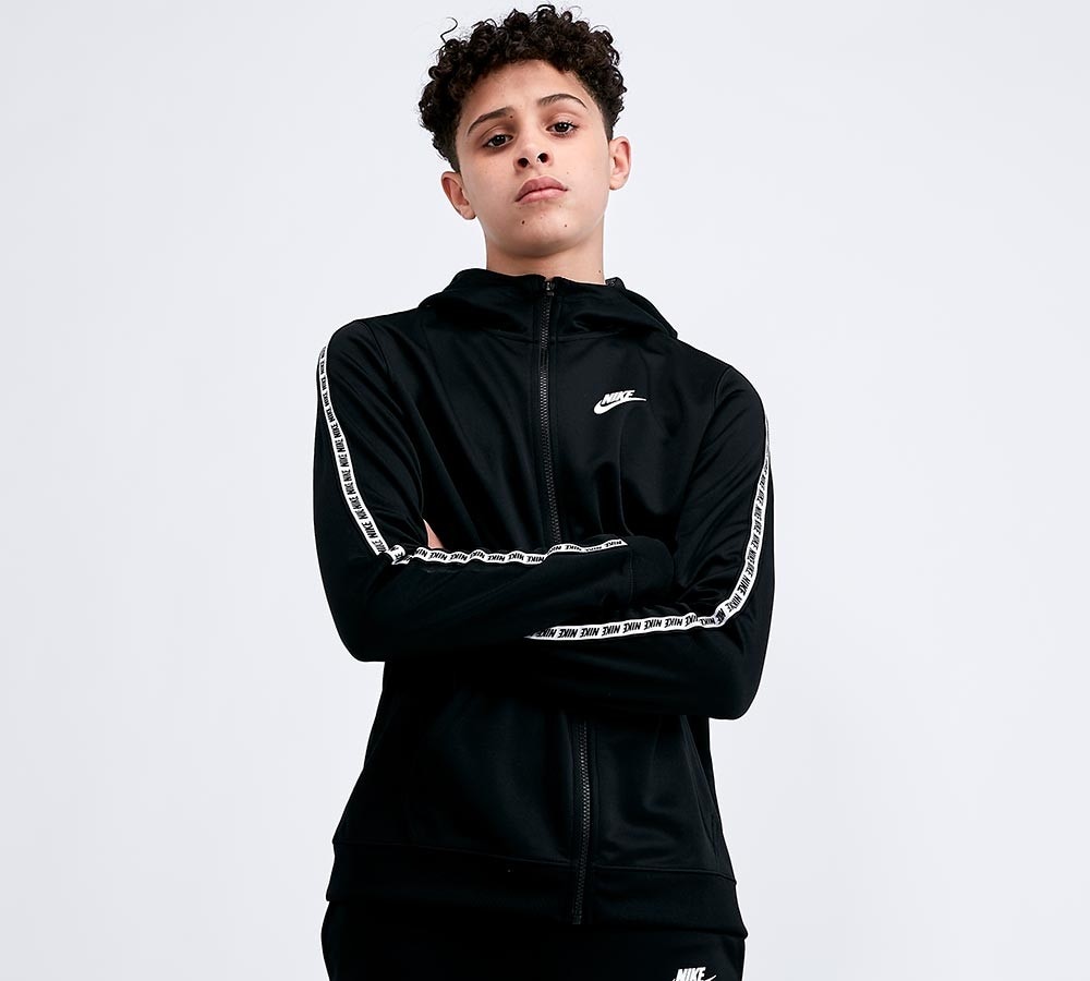 mens black nike tape tracksuit