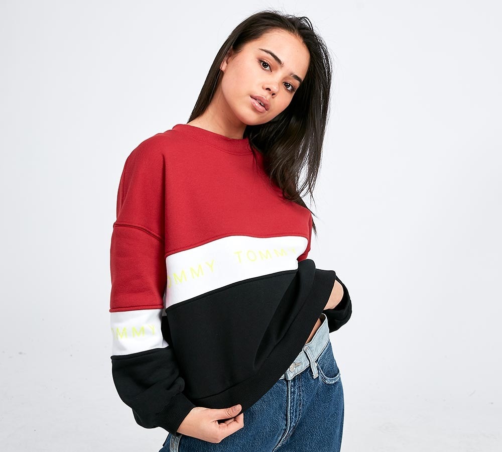 Tommy jeans colourblock cheap stripe logo sweatshirt