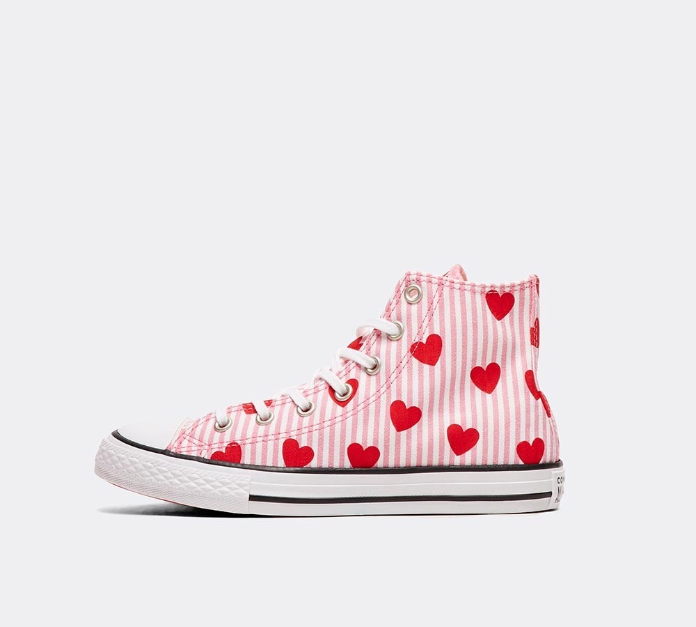 white chucks with red heart