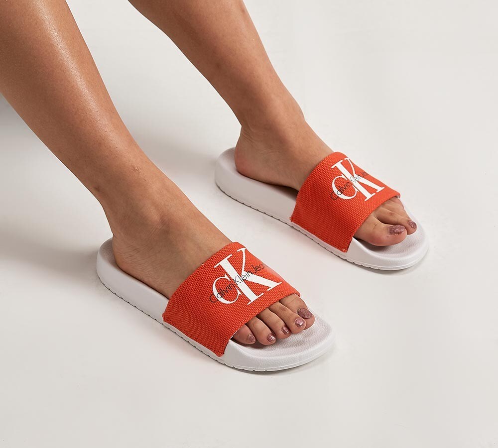 calvin klein orange sliders