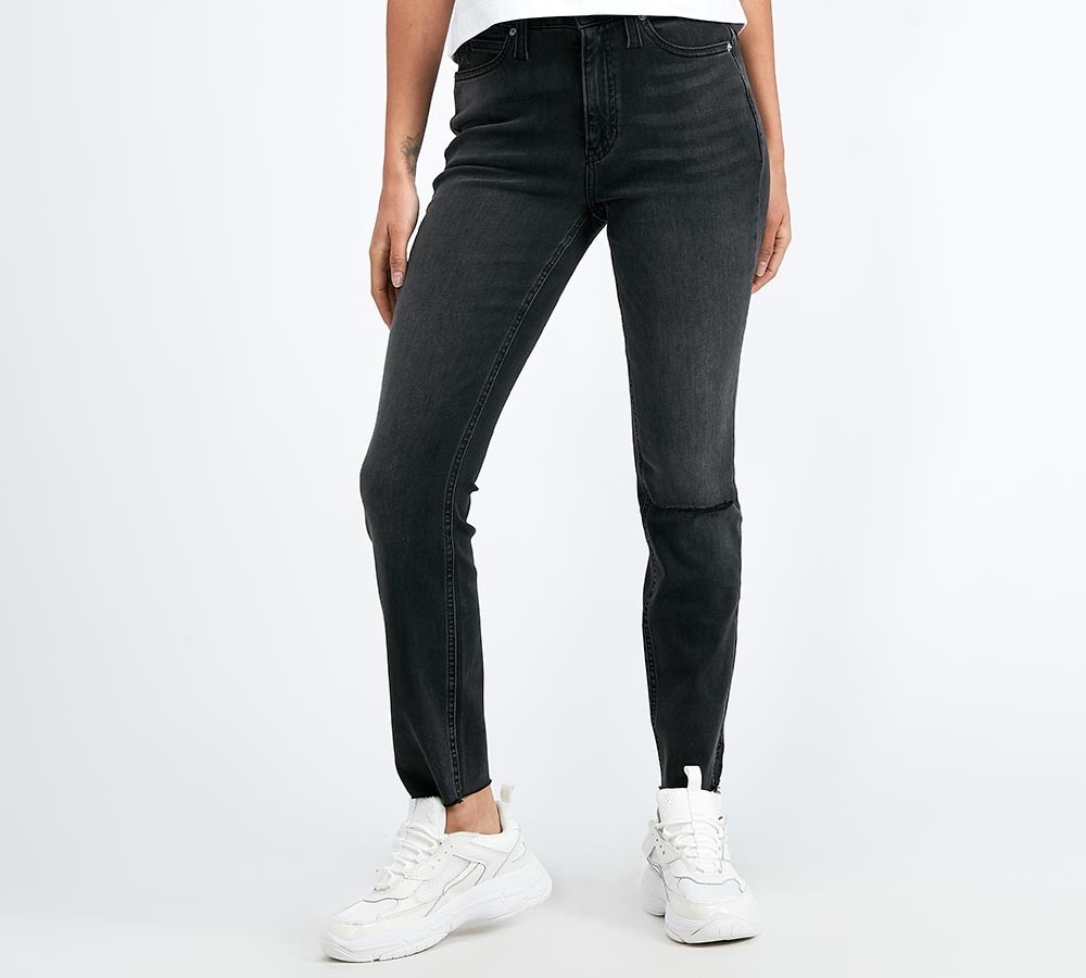 ladies black ripped knee jeans