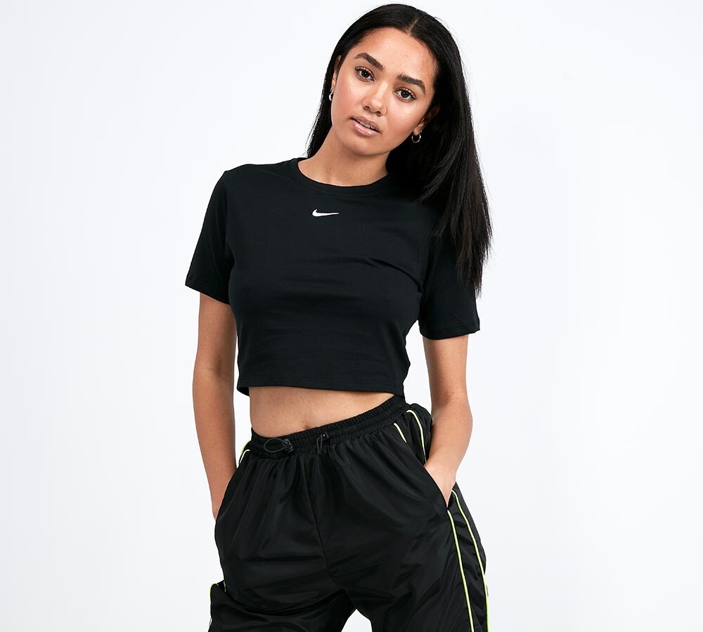 nike black mini swoosh crop top