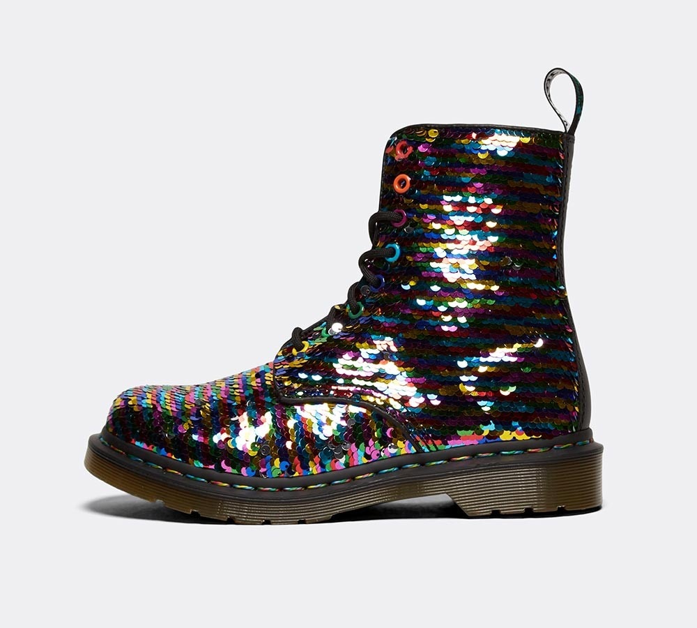 dr martens 1460 pascal boots in rainbow sequin