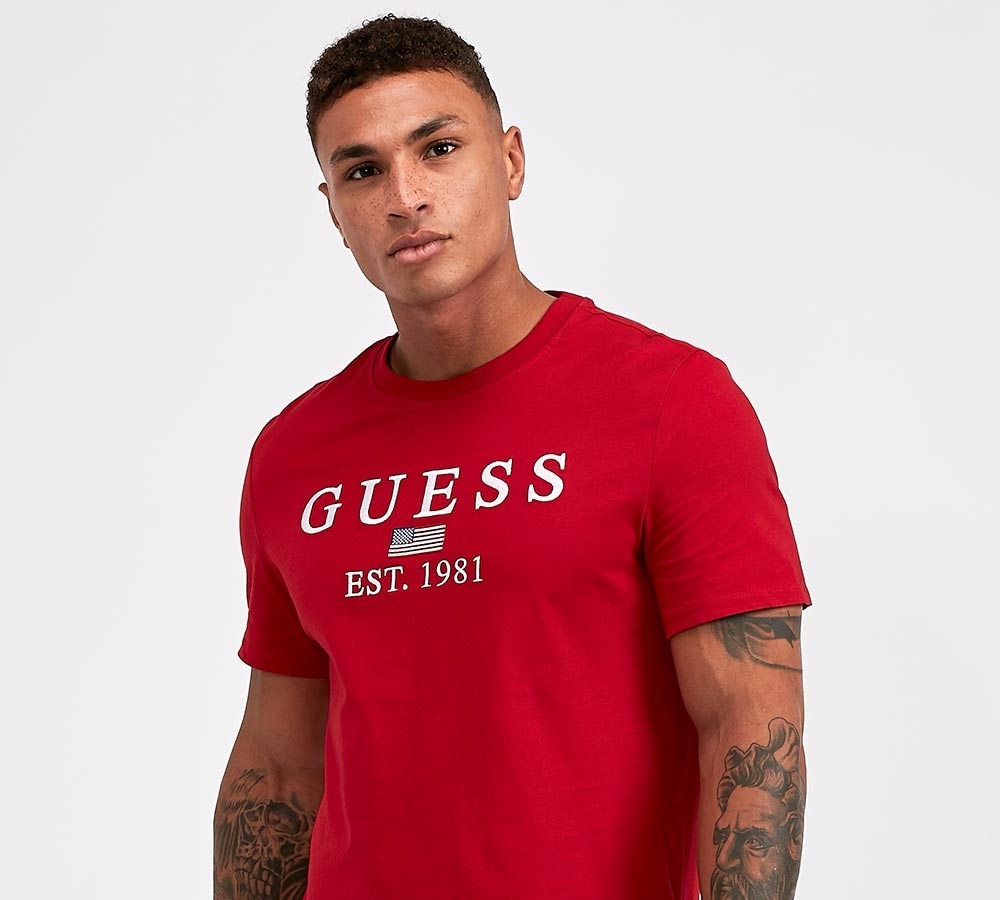 guess red shirt