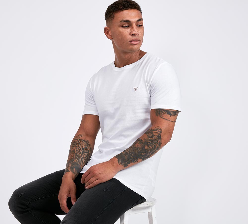 Guess Left Chest Small Logo T Shirt White Footasylum