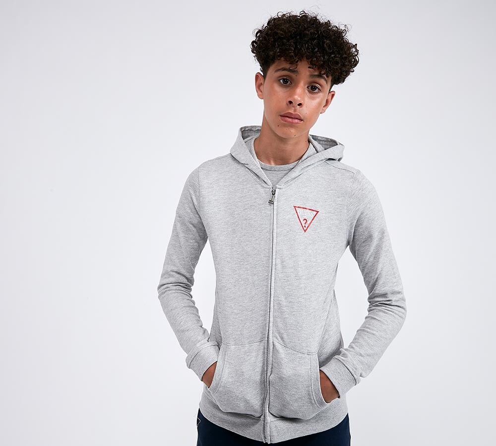 Guess Junior Classic Zip Hooded Top Grey Footasylum