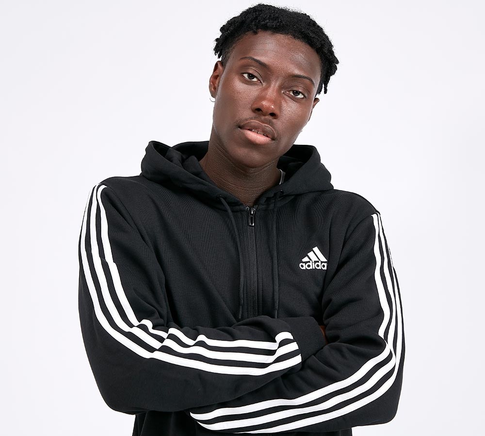 adidas 3 stripe hoodie black