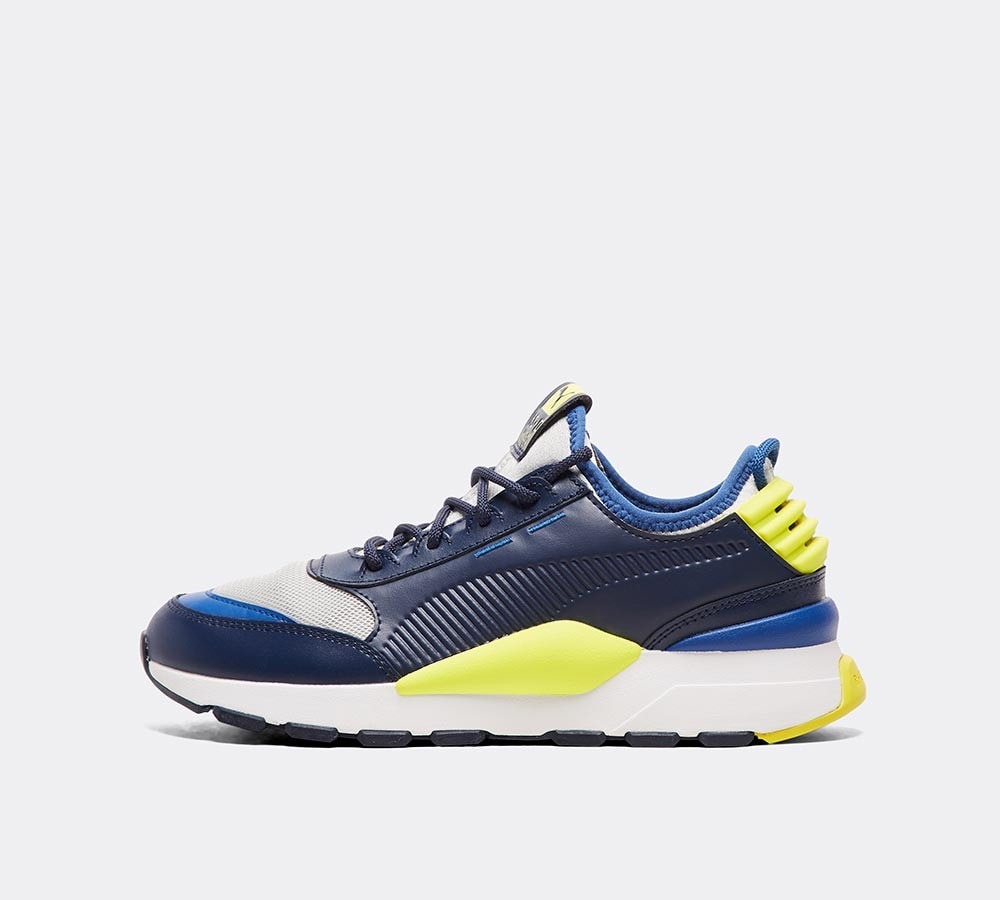 blue and yellow puma trainers