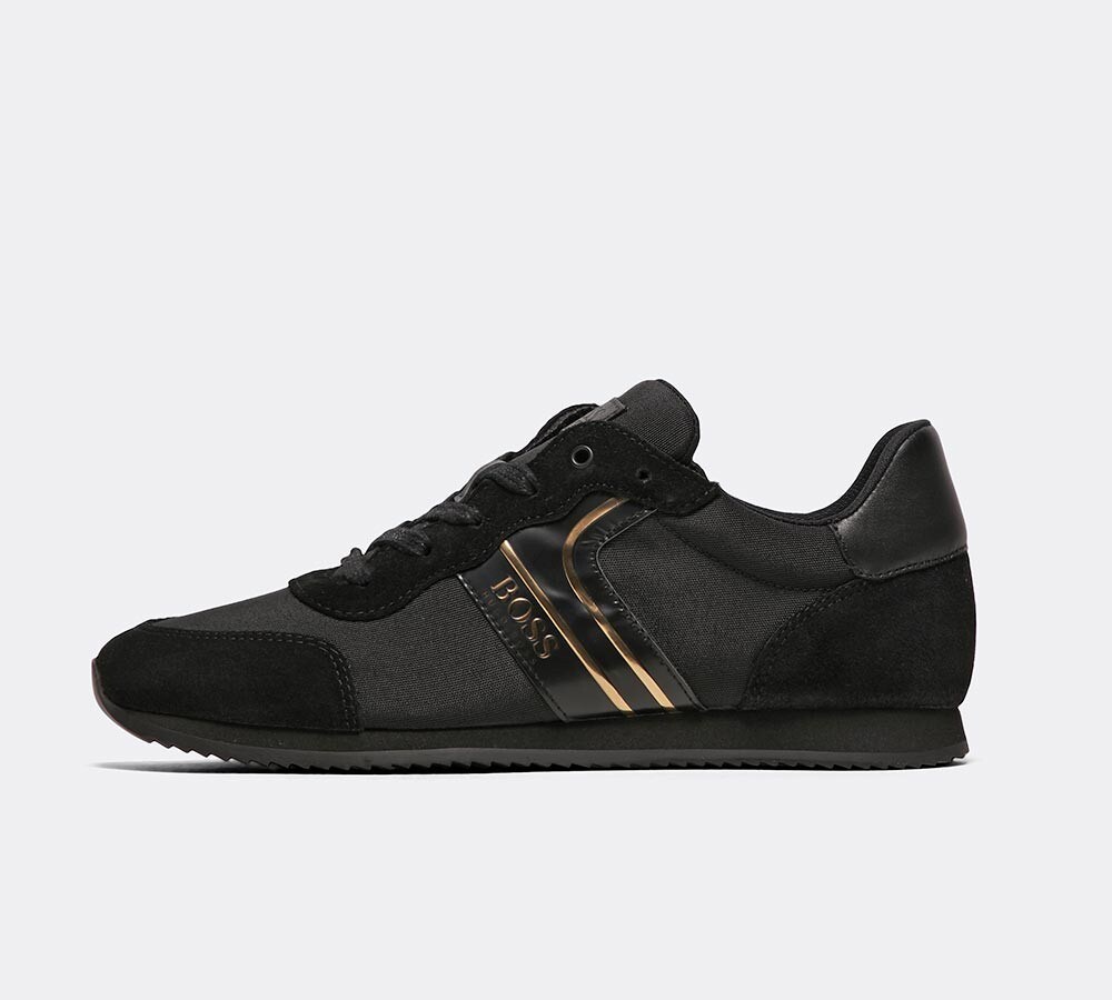 black and gold boss trainers