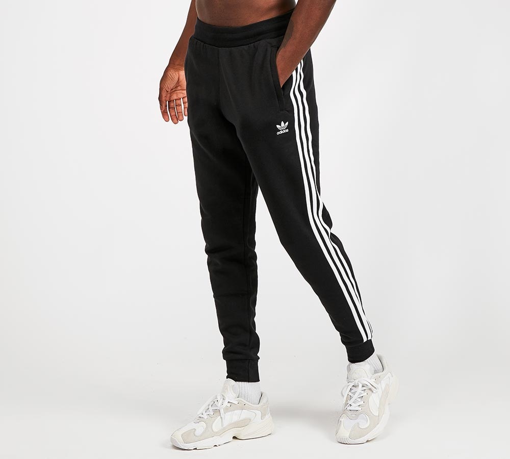 adidas black 3 stripe joggers