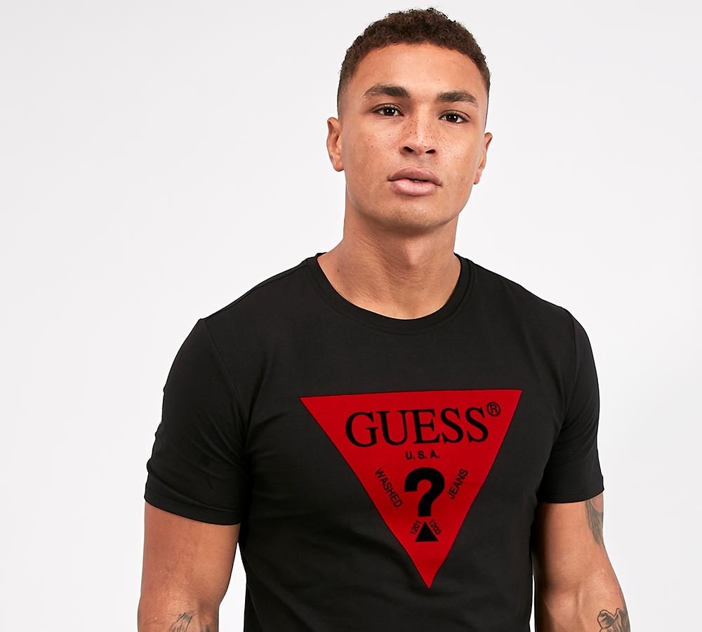 guess black and red t shirt