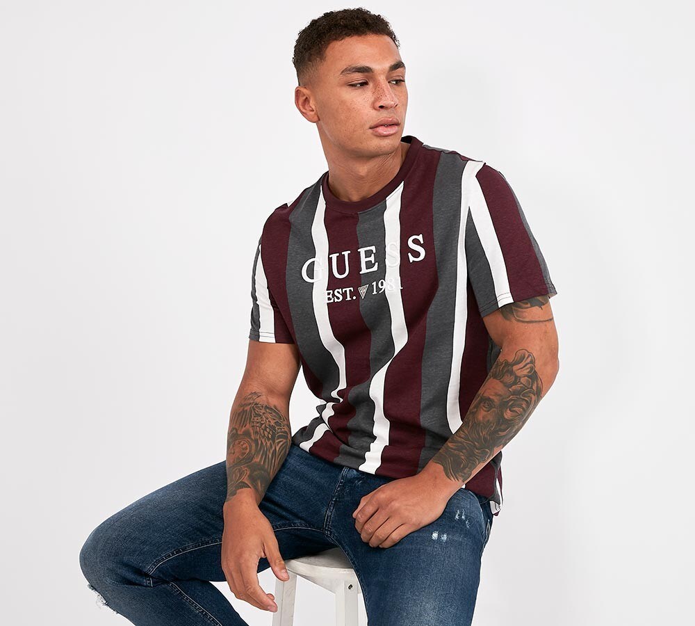 guess vertical striped shirt mens