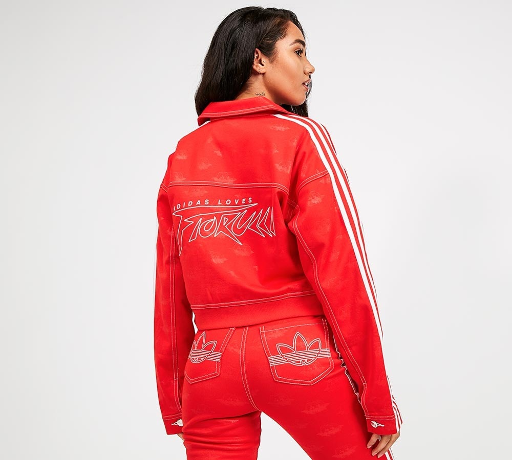 adidas originals x fiorucci trefoil denim jacket in red