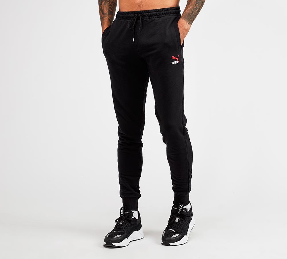 black and red puma joggers