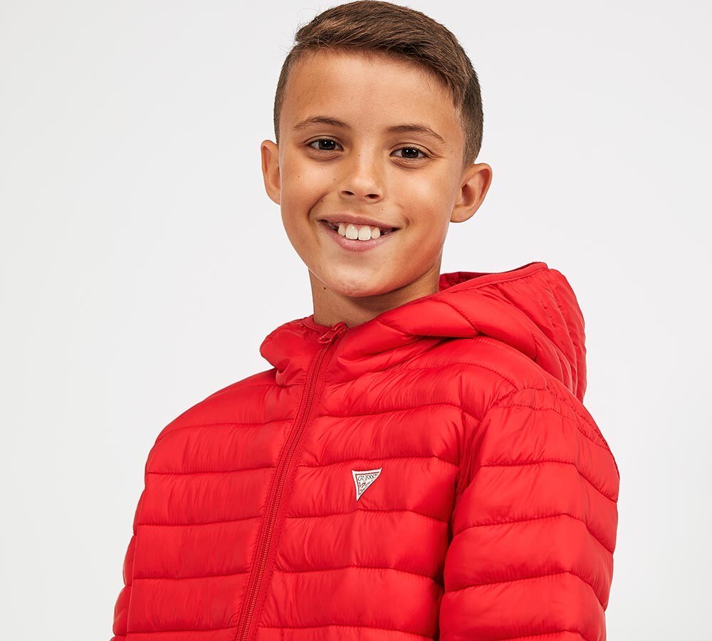 red guess bubble jacket