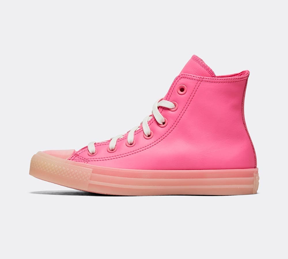 converse chuck taylor hi leather neon pink sneakers