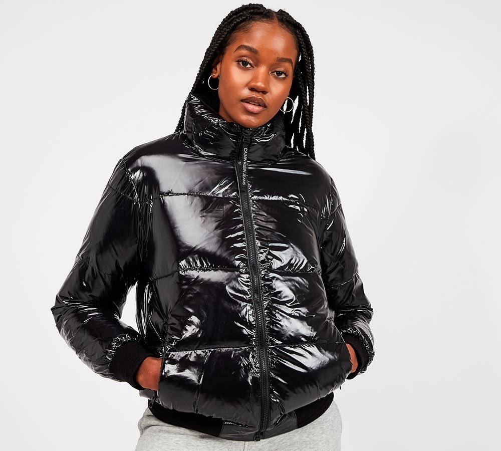 shiny black coat womens