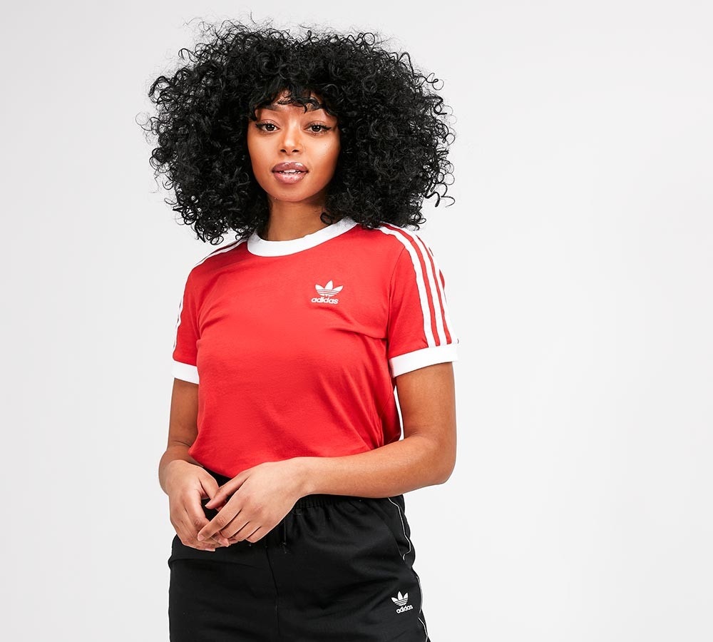 red adidas 3 stripe shirt