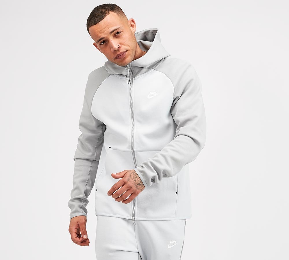 nike nsw tech fleece hoodie full zip grijs wit platinum