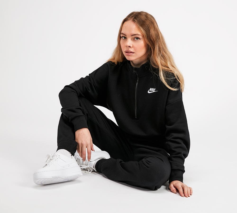 nike essentials black cropped high neck sweatshirt