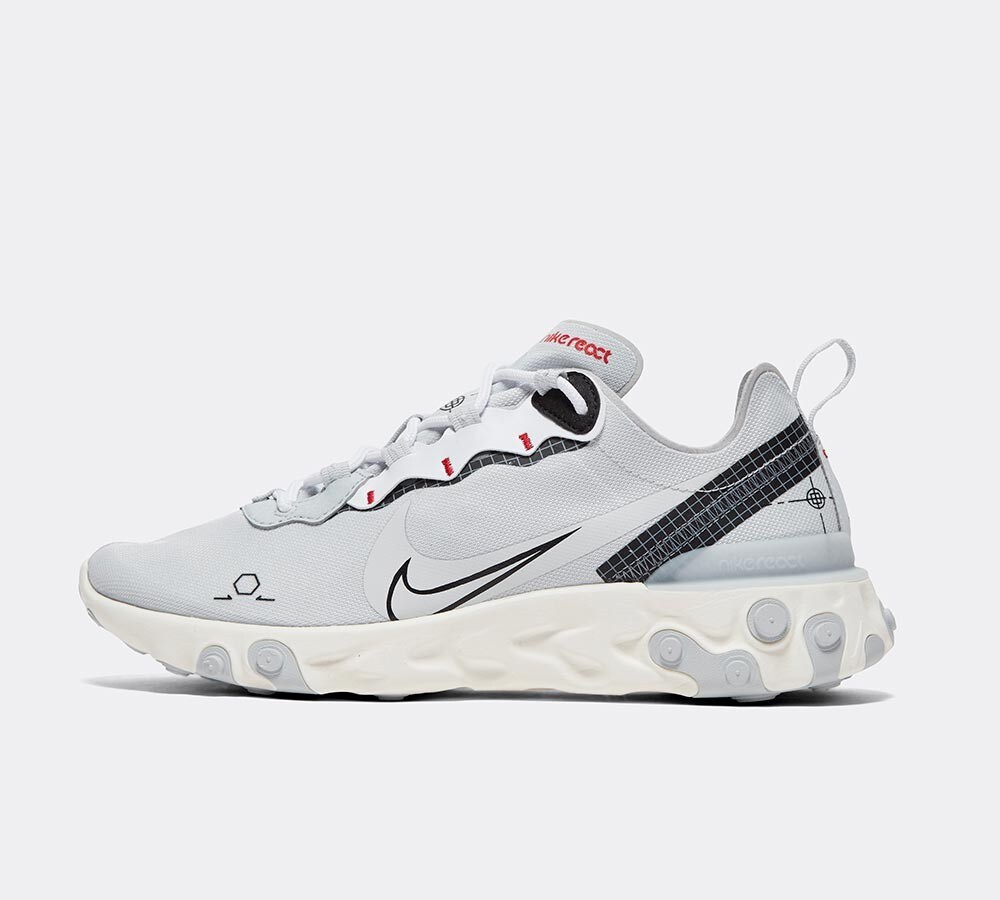 Nike React Element 55 Trainer Platinum Black White Footasylum