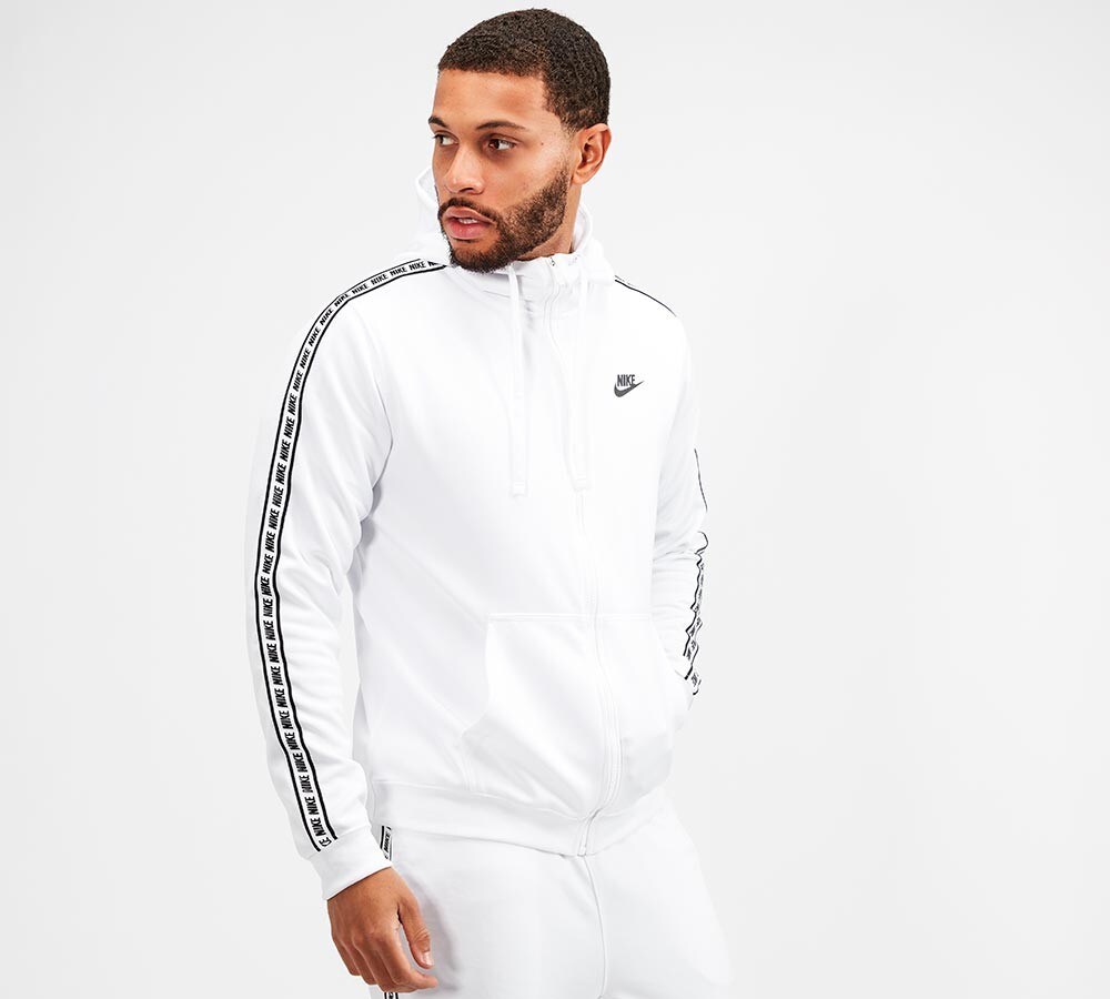 white nike tape hoodie