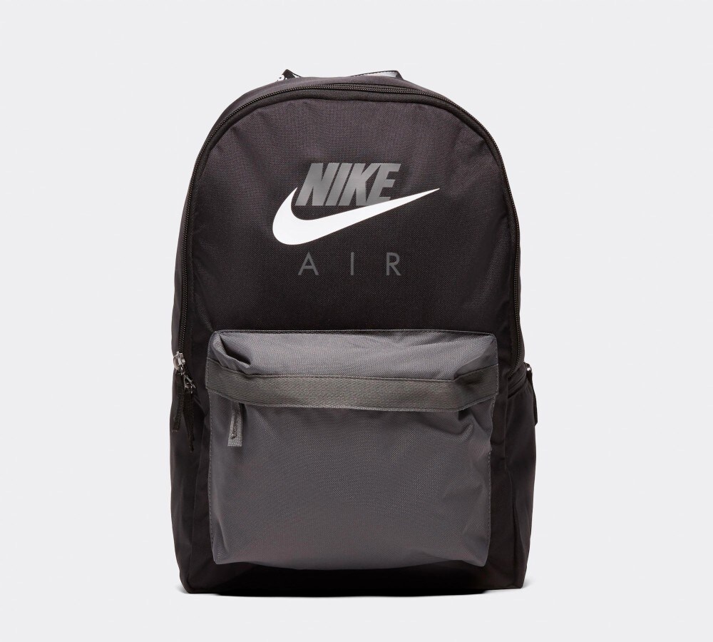 grey and white backpack