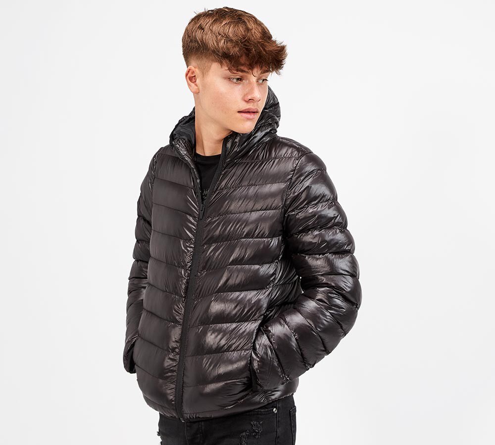 black shine puffer jacket