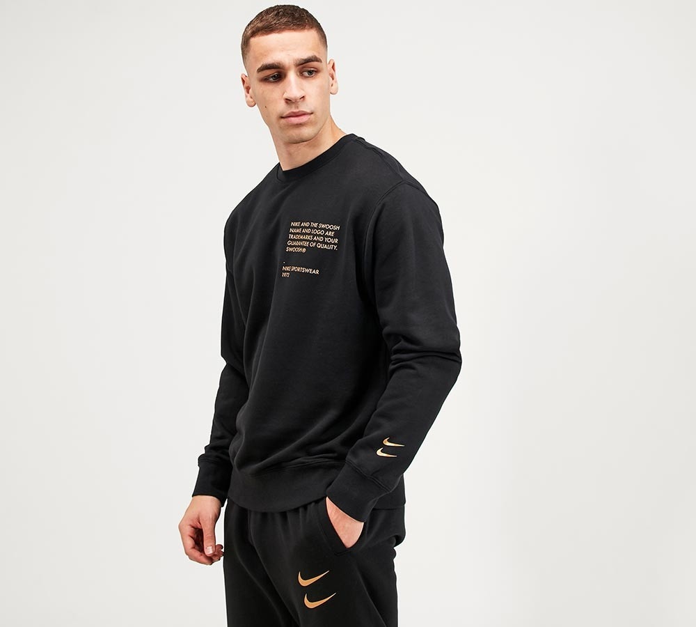 black nike sweatshirt with gold swoosh 
