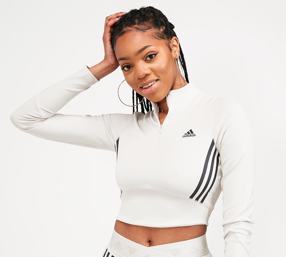adidas white long sleeve crop top