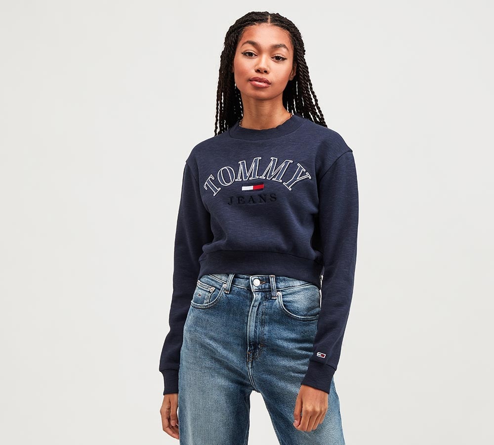 cropped navy sweatshirt