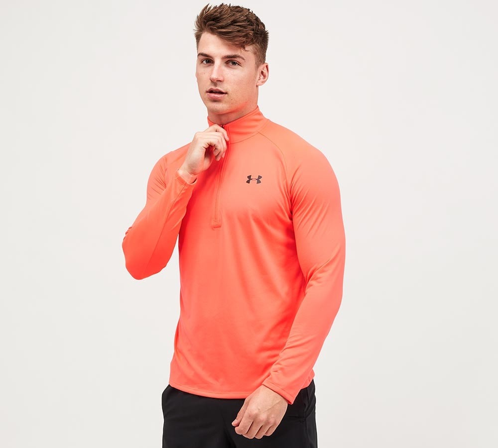 Orange under armour long on sale sleeve shirt