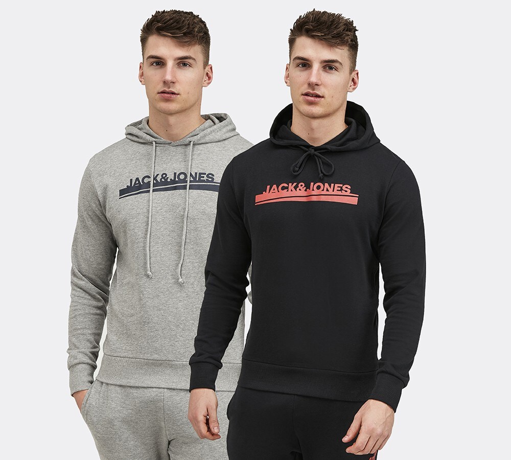Men/'s Jack Jones Winks 2 Pack Hoodie Sweatshirt in Grey and Black