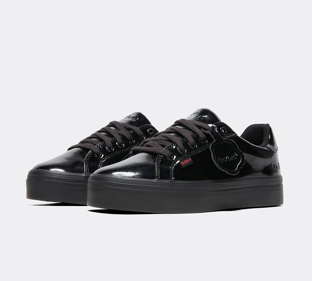 Kickers Junior Tovni Stack Shoe Black Patent Footasylum